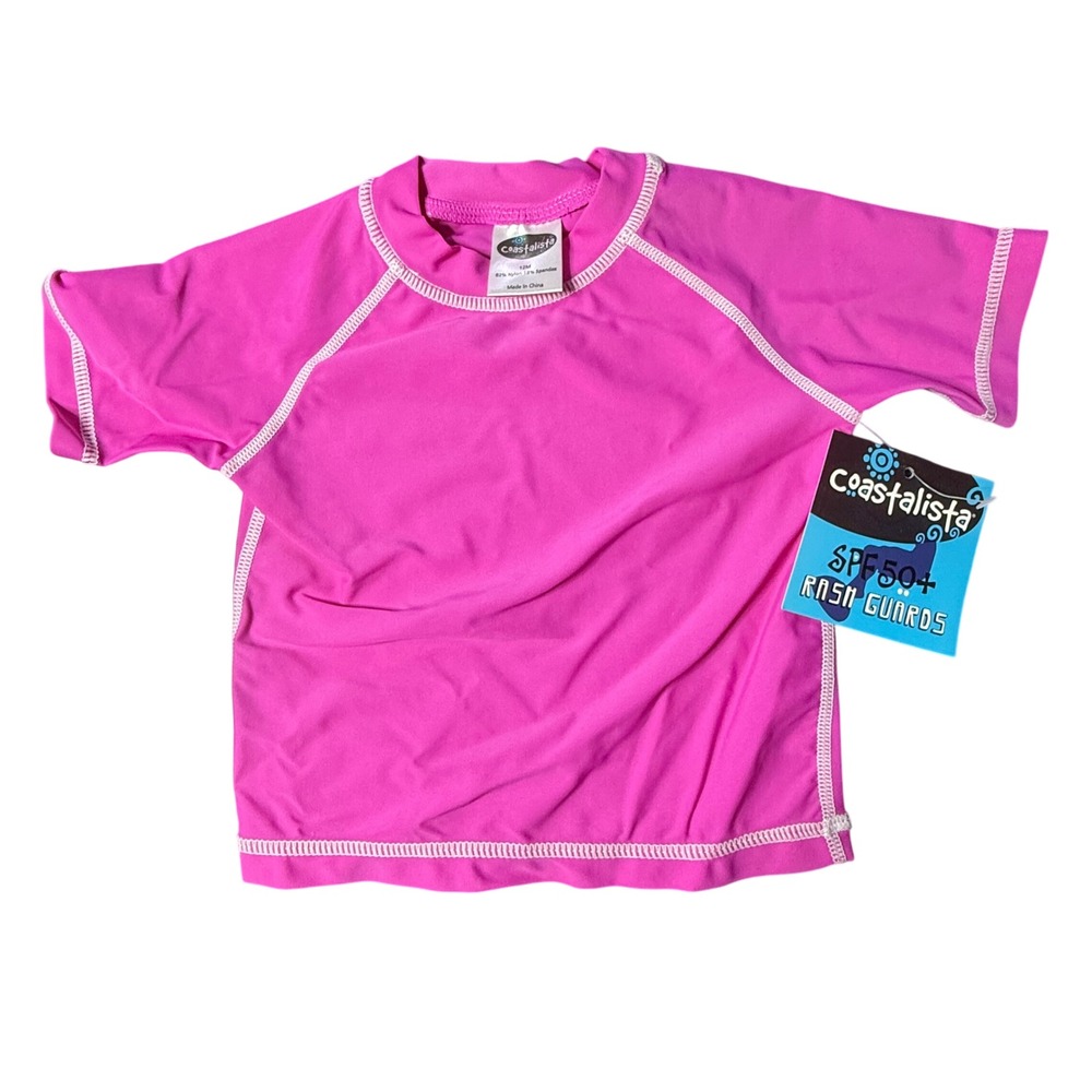 Coastalista Rash‎ Guard SPF 50+ Swim Shirt Short Sleeve Hot Pink 12M
